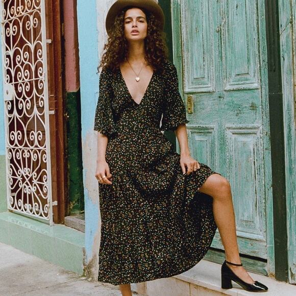 Faithfull the Brand Dresses & Skirts - FAITHFULL THE BRAND Melia Black Polka Dot Floral Maxi Dress US XS/S